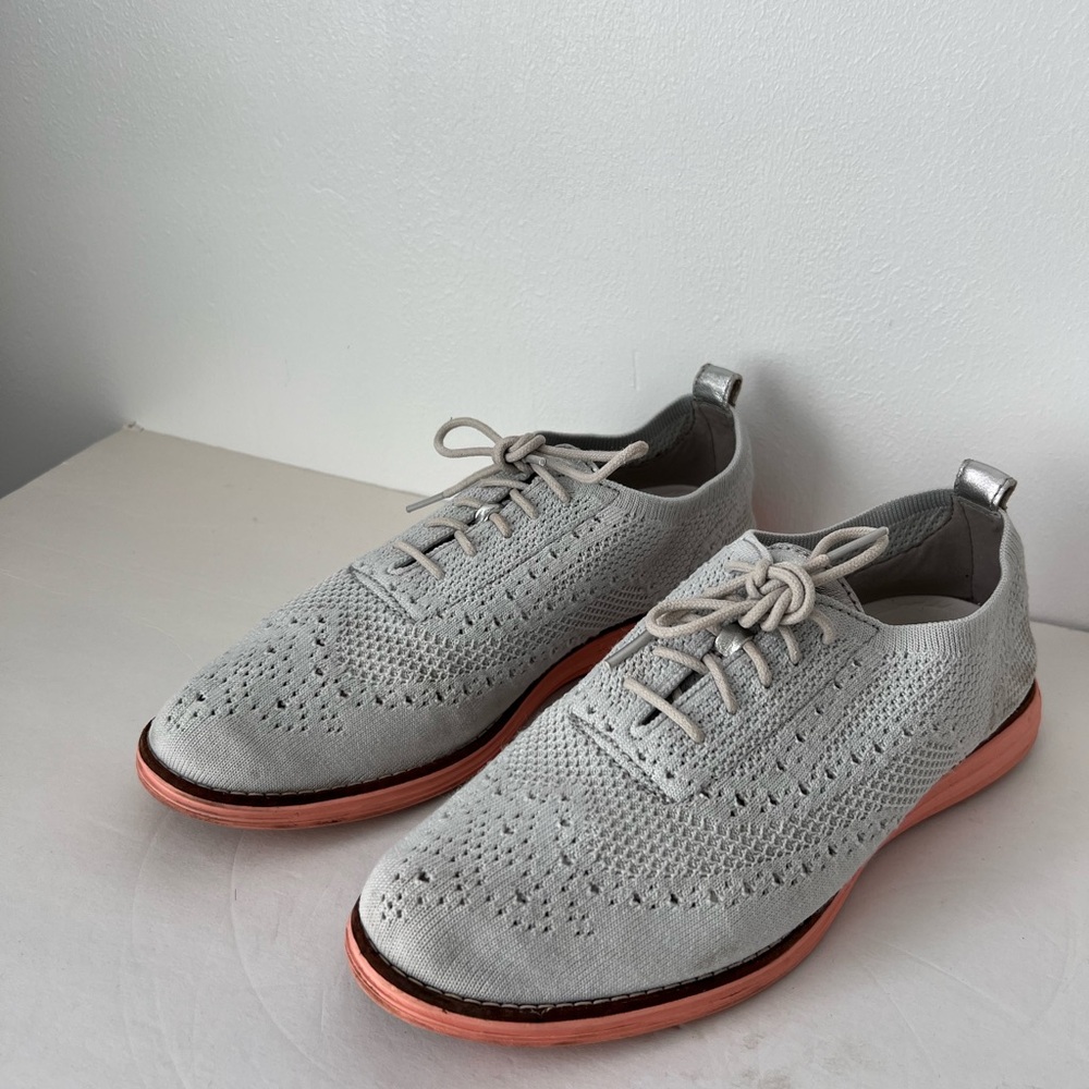 Gray Knit women’s Shoes with Orange Sole